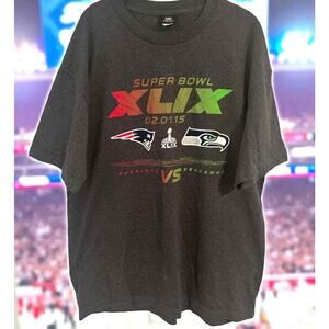 NFL Team Apparel Super Bowl XLIX Patriots vs Seahawks T-Shirt XL 2015 Gray Tee